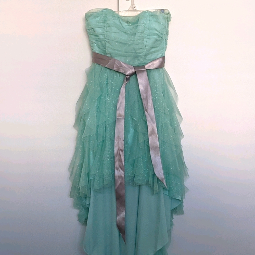 Strapless High-Low Seafoam Mint Dress